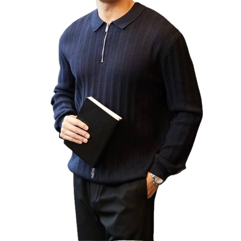 Men's knitted sweater with collar and practical zipper Lisslune