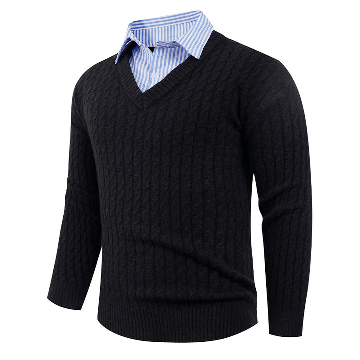 Men's Elegant Knit Sweater with V-Neck and Fine Texture Lisslune