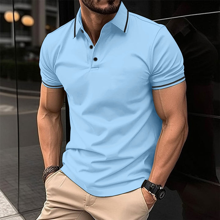 Men's Elegant Polo Shirt with Decorative Contrast Details and Breathable Fabric Quality Lisslune