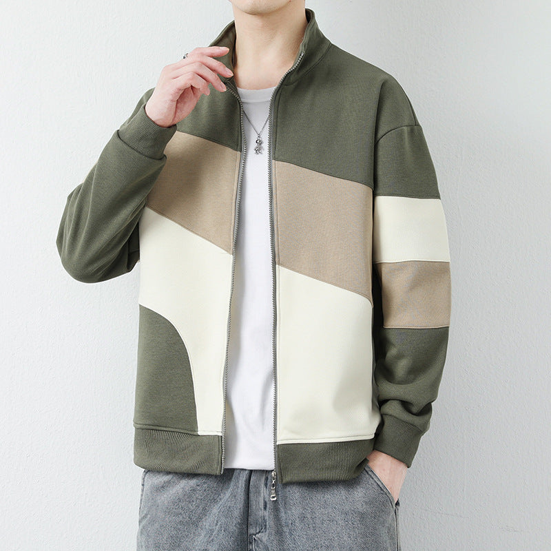 Men's sporty quilted jacket with high collar and stylish color blocks Lisslune