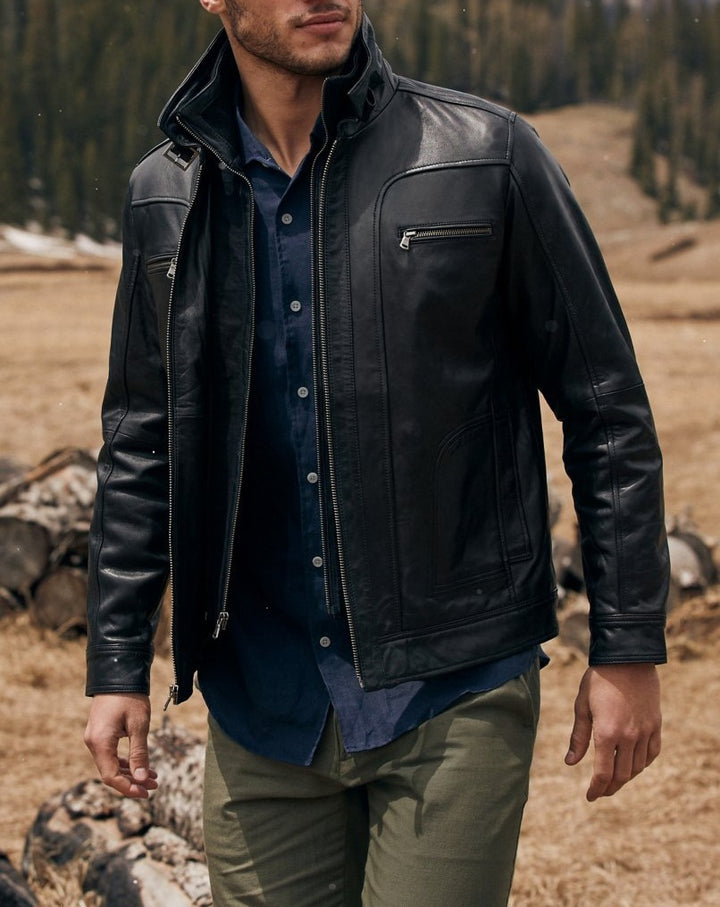 Men's casual leather jacket with modern stand-up collar and versatile pockets Lisslune