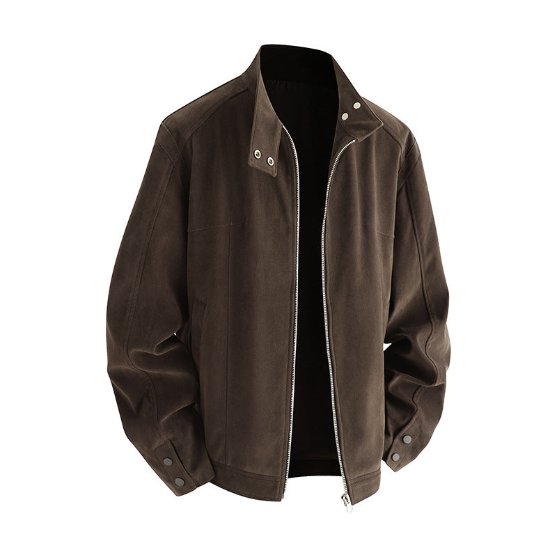 Men's leisure jacket made of soft synthetic leather with practical collar and zipper Lisslune