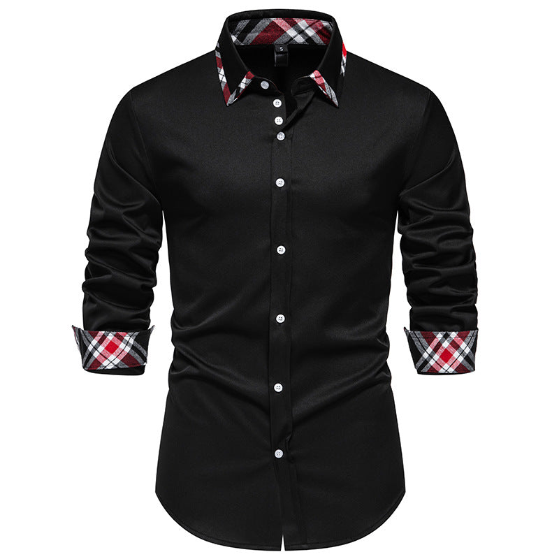 Men's elegant long sleeve shirt with contrasting check details Lisslune