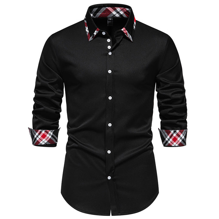 Men's elegant long sleeve shirt with contrasting check details Lisslune