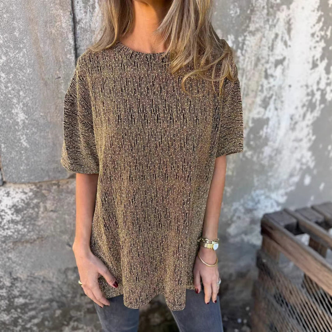 Women's Oversized T-Shirt with Glitter Stones and Casual Cut Lisslune