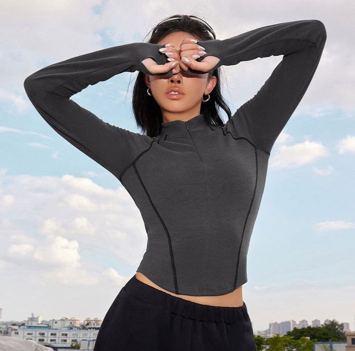 Women's sporty long-sleeved shirt with high collar Lisslune