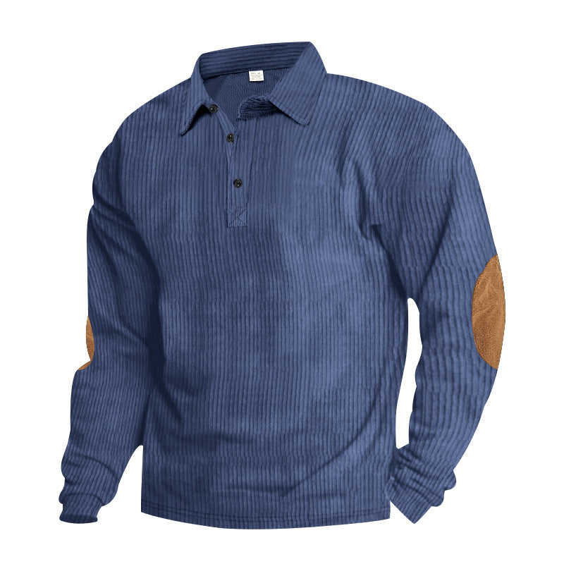 Men's Long Sleeve Shirt with Textured Material and Fashionable Elbow Patches Lisslune
