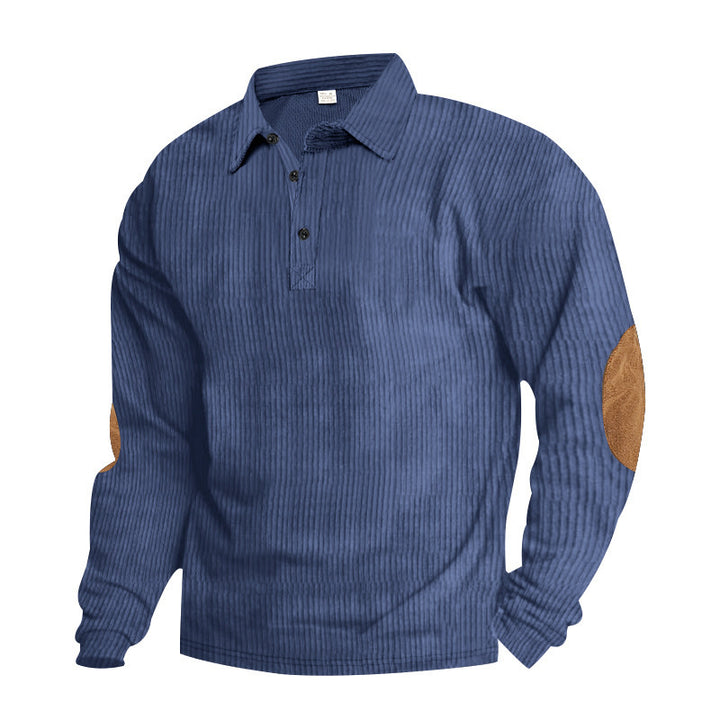 Men's Long Sleeve Shirt with Textured Material and Fashionable Elbow Patches Lisslune