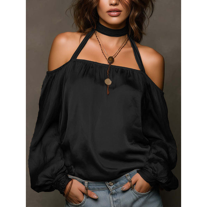 Women Off-Shoulder Blouse with Voluminous Sleeves and Choker Lisslune