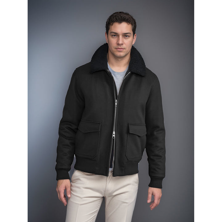 Men's stylish biker jacket made of high-quality wool blend with warm lining Lisslune