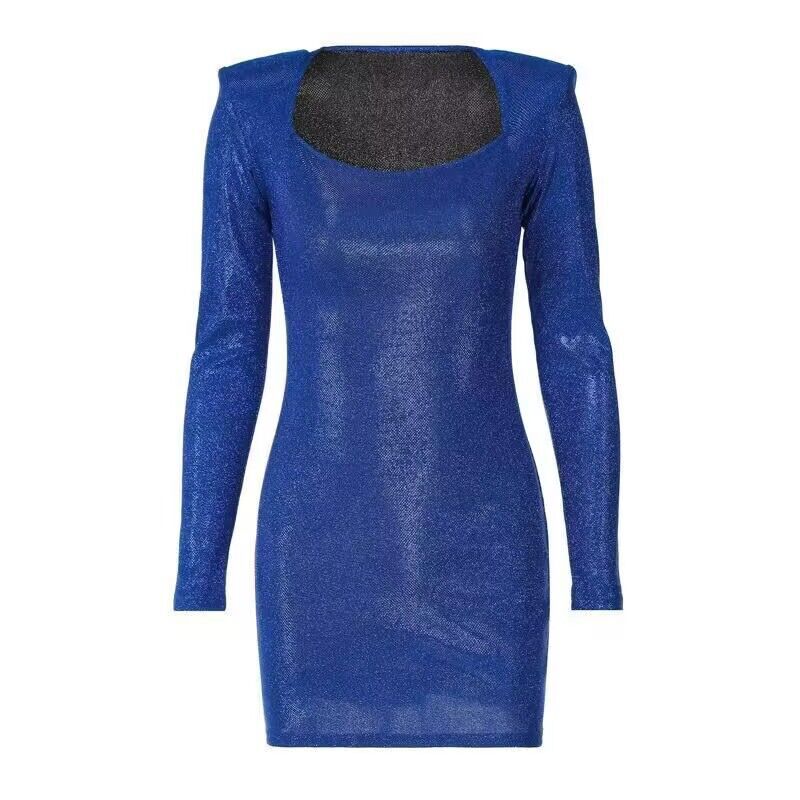 Ladies mini dress with elegant square neckline and sparkling clothing fabric Lisslune
