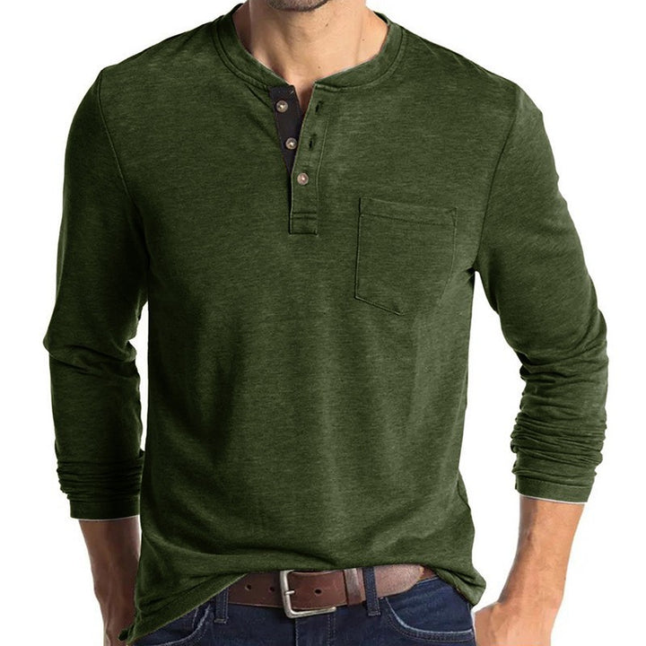 Men's long-sleeve shirt with modern Henley collar and chest pocket Lisslune