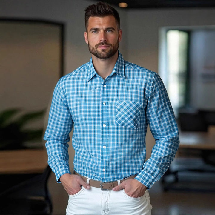 Men's checked long-sleeve shirt with breast pocket Lisslune