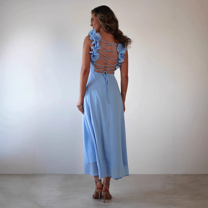 Ladies' maxi dress with playful ruffle details and elastic top