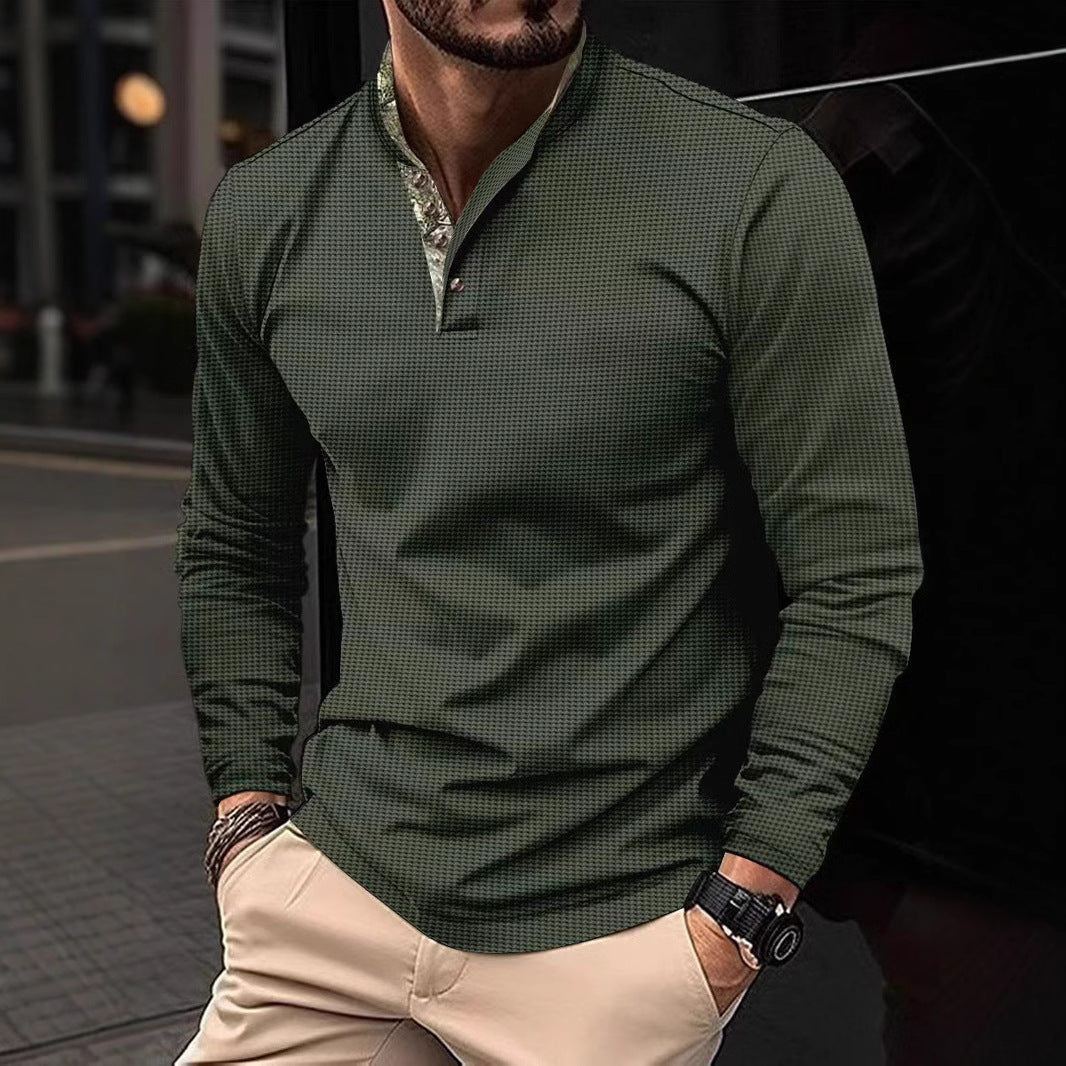 Men's long-sleeve shirt with fashionable stand-up collar and unique pattern Lisslune