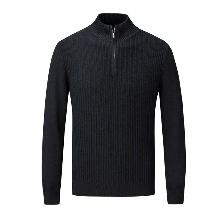 Men's knit sweater with modern stand-up collar and fine rib design Lisslune