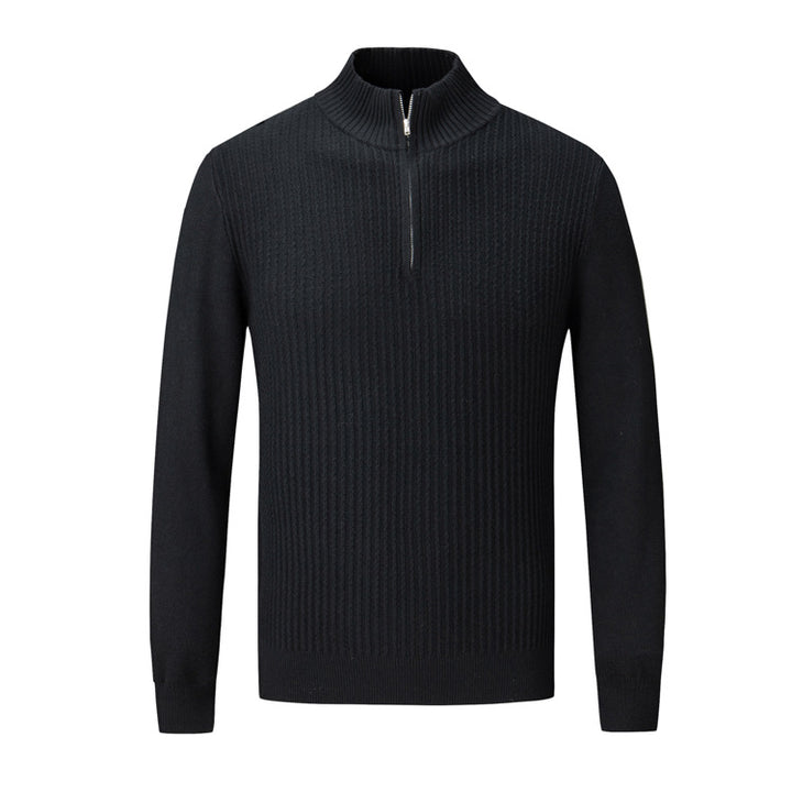 Men's knit sweater with modern stand-up collar and fine rib design Lisslune