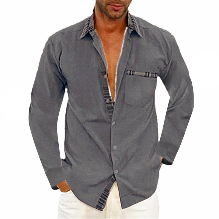 Men's long sleeve shirt with fashionable check pattern and practical chest pocket Lisslune