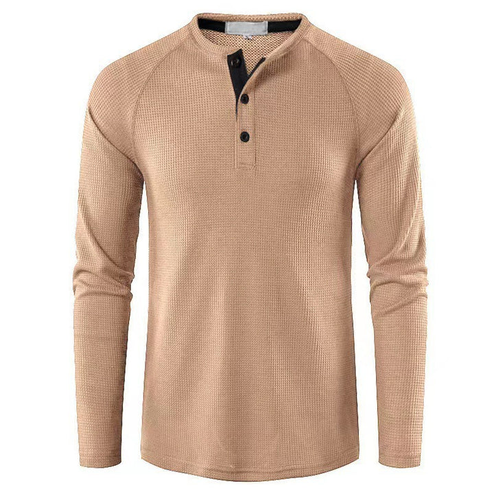Men's Long Sleeve Cotton Shirt with Button Placket and Textured Design Lisslune