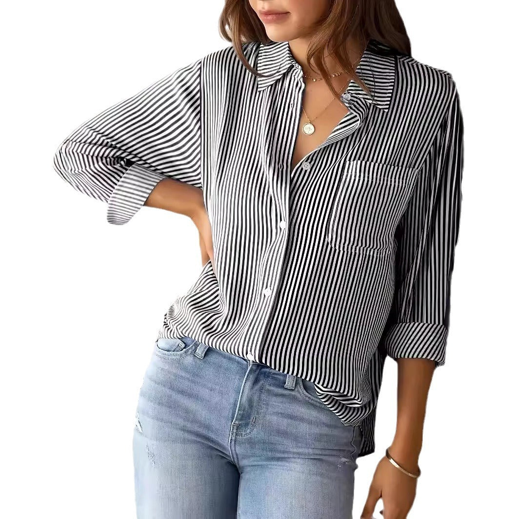 Women's Checked Shirt with Casual Cut and Applied Breast Pocket Lisslune