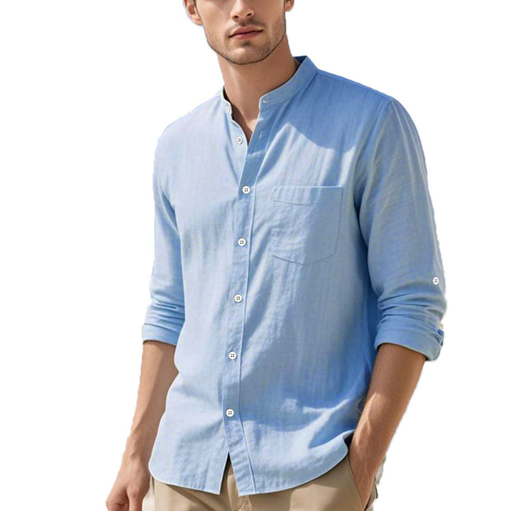 Men's shirt in elegant Henley style with textured cotton Lisslune