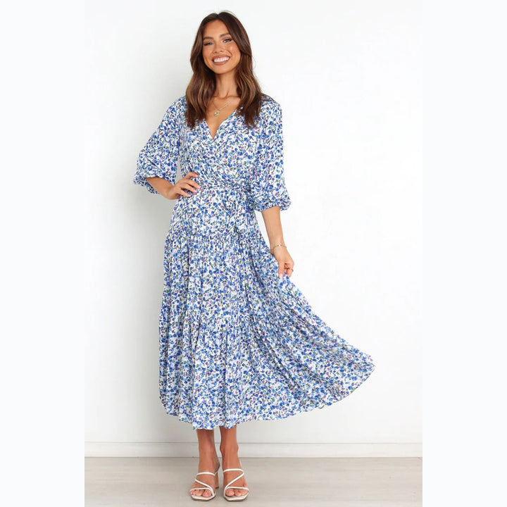 Women's Summer Maxi Dress with Open Décolleté and Floral Pattern Lune London