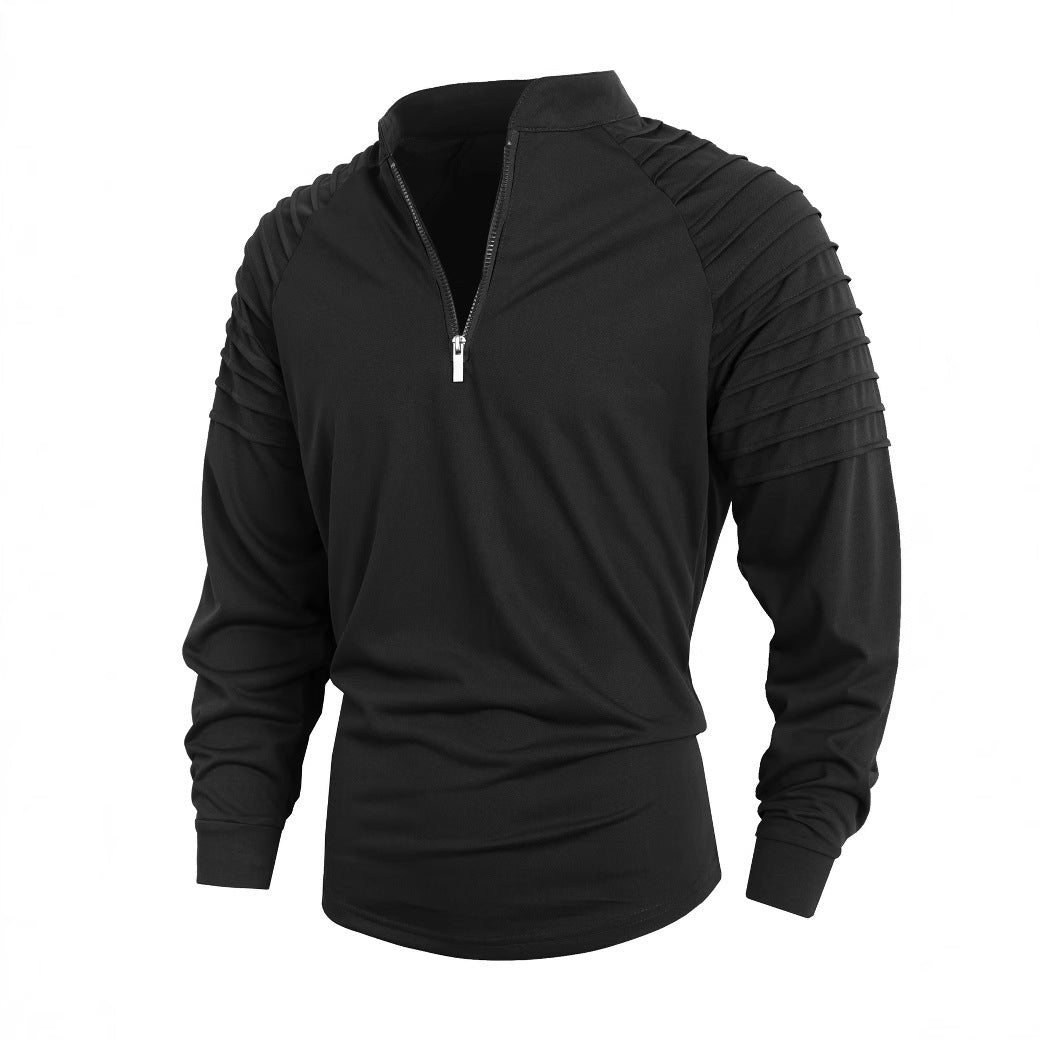 Men's long sleeve shirt with modern stand-up collar and zipper Lisslune