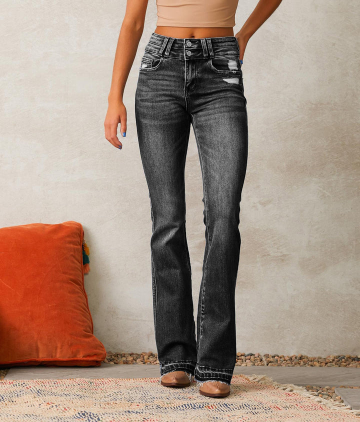 Women's Flared Jeans with High Waist and Fashionable Destroyed Effect Lisslune