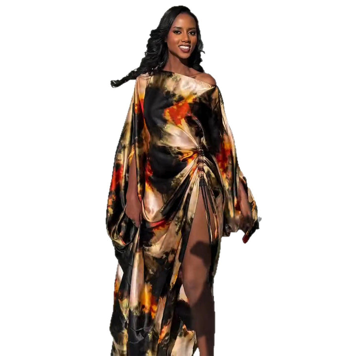 Women’s Maxi Dress with Dramatic Slit and Shimmering Fabric Lisslune