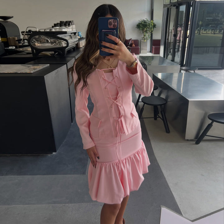 Ladies dress with lacing and ruffled hem Lisslune