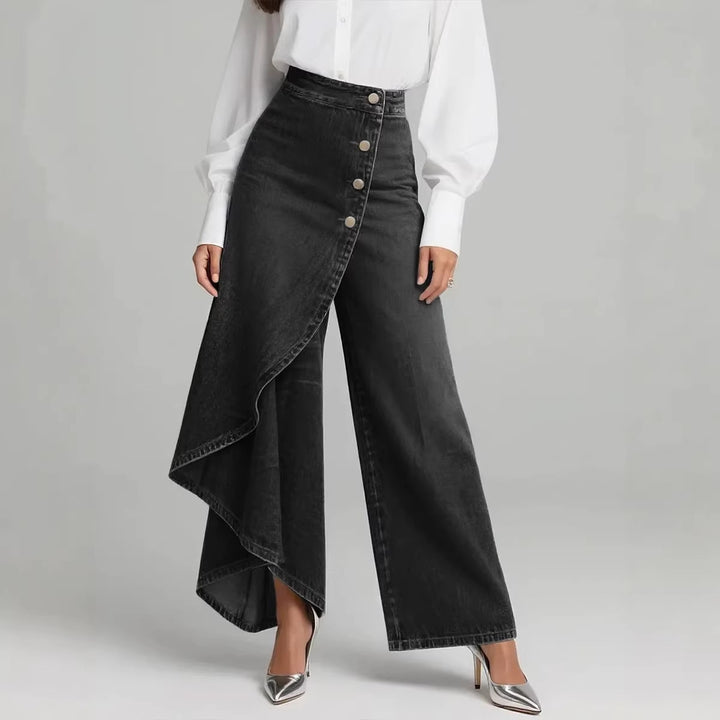 Damen Denim-Rock mit asymmetrischem Schnitt und Knopfdetails Lisslune