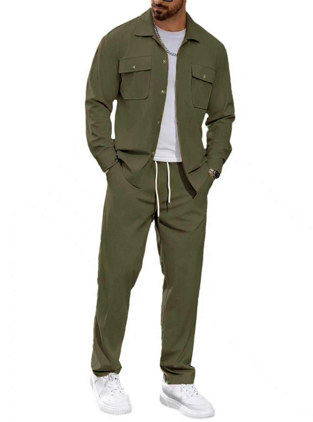 Men's fashionable leisure suit with practical pockets and elastic waistband Lisslune