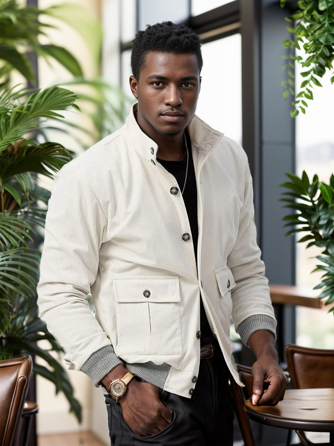Men's modern cord jacket with practical pockets Lisslune