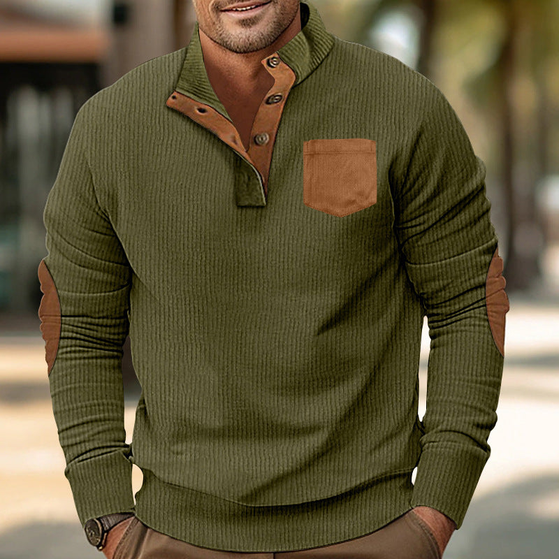 Men's Comfortable Sweater with Stand-Up Collar and Contrast Details Lisslune