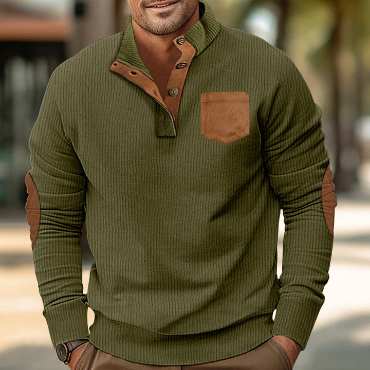 Men's Comfortable Sweater with Stand-Up Collar and Contrast Details Lisslune