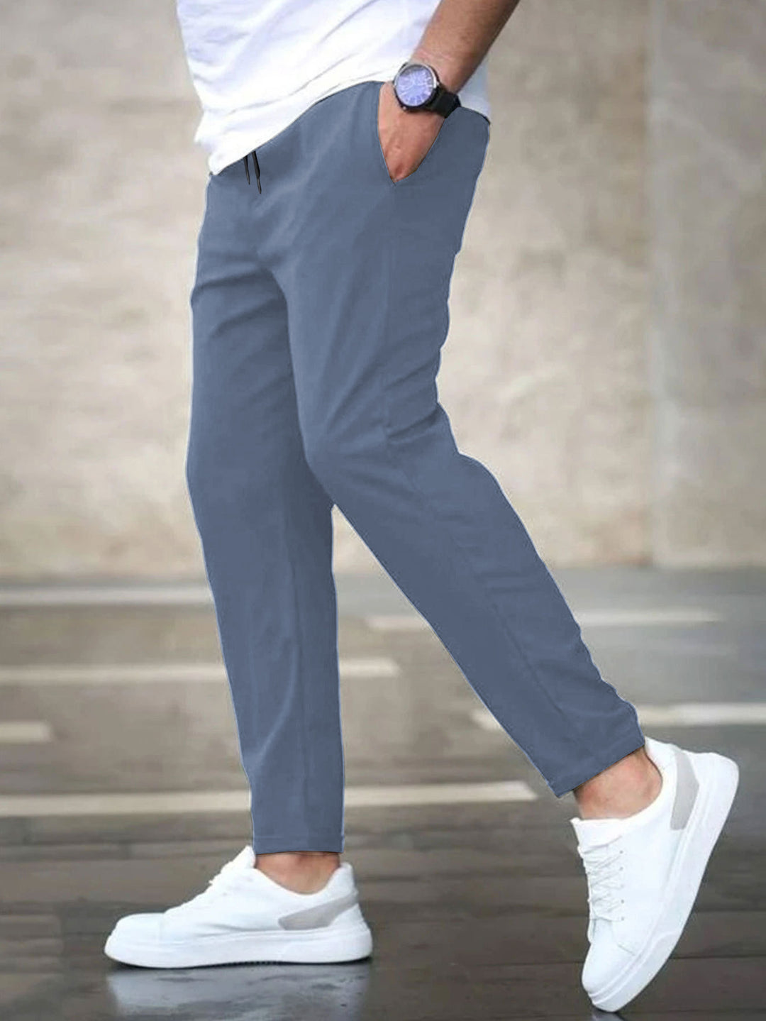 Men's Casual Chino Pants with Elastic Waistband Lisslune