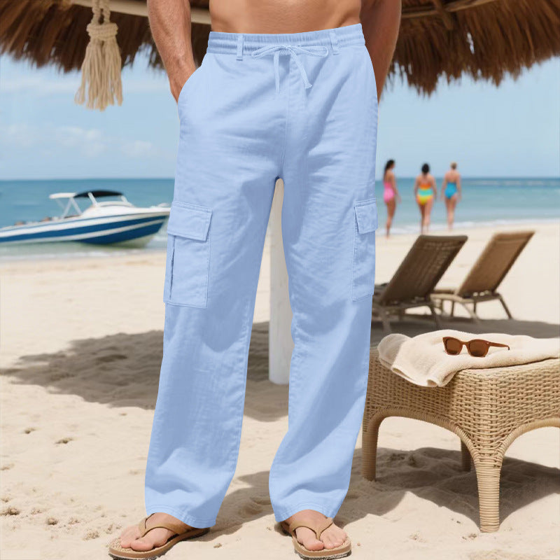 Men's Comfortable Beach Cargo Pants with Side Pockets and Adjustable Drawstring Lisslune