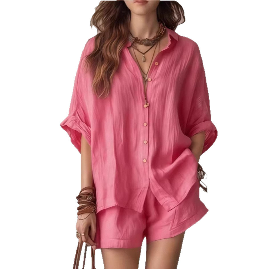 Women Casual Linen Set with Button Placket and Practical Pockets Lisslune