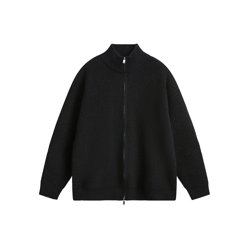 Men's chunky knit jacket with high collar and full zip Lisslune