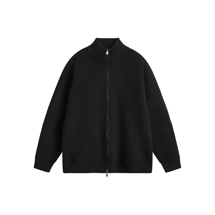 Men's chunky knit jacket with high collar and full zip Lisslune