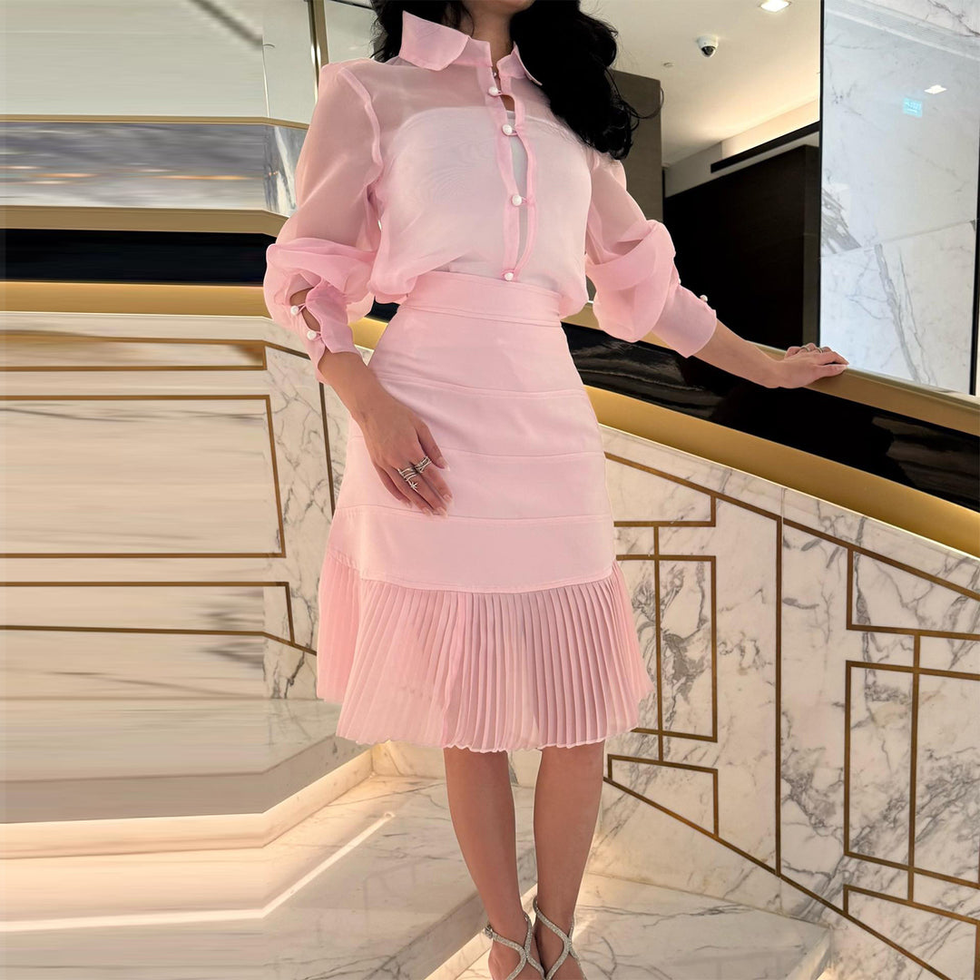 Women's blouse dress with transparent sleeves and pleated skirt Lisslune
