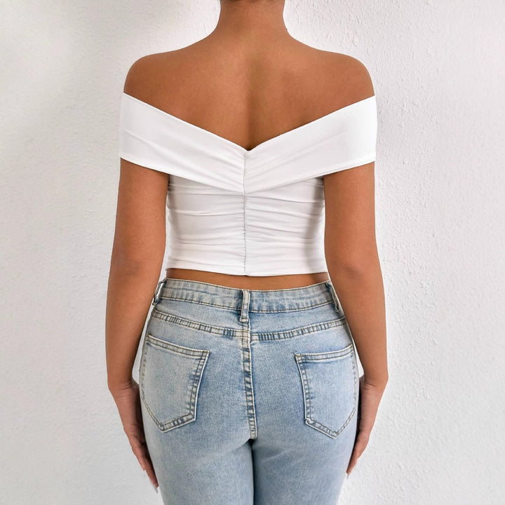 Damen schulterfreies Oberteil mit eleganter Drapierung Lisslune