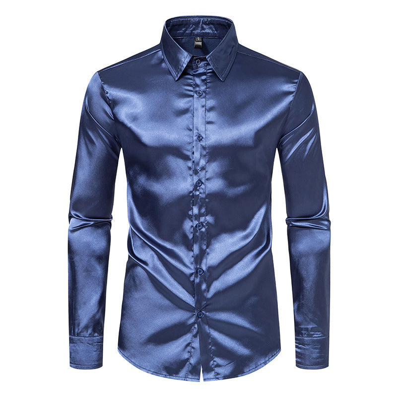 Men's Elegant and Shiny Long Sleeve Shirt with Innovative Texture Lisslune