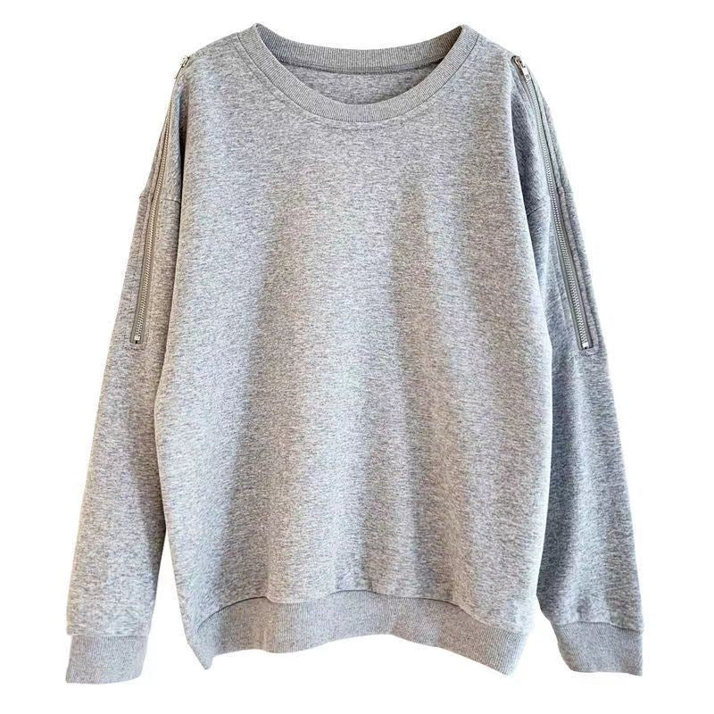 Women's casual oversized pullover with open shoulders and modern design