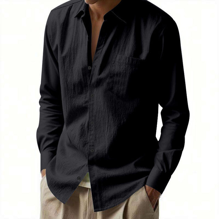 Men's Elegant Long Sleeve Shirt with Textured Upper Material and Practical Chest Pocket Lisslune