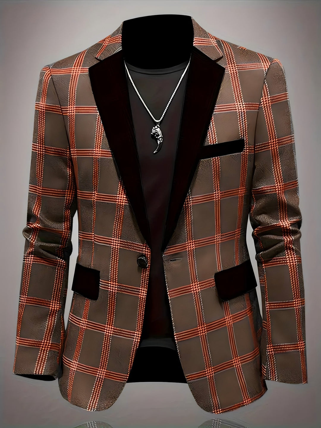 Men's Elegant Check Blazer with Velvety Lapel Lisslune