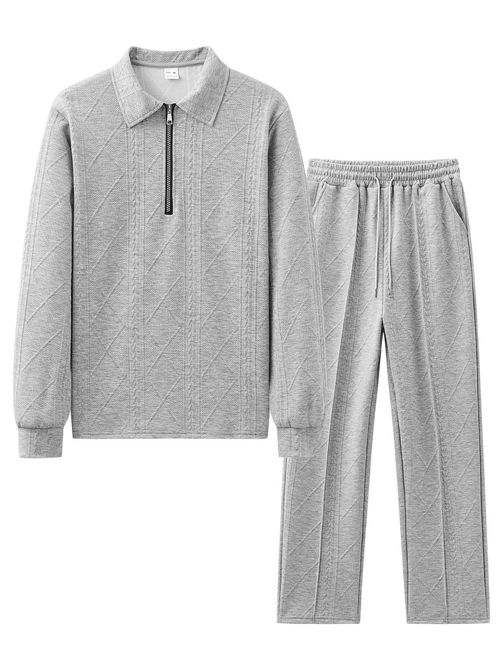 Men's comfortable leisure suit with zipper and ribbed texture Lisslune