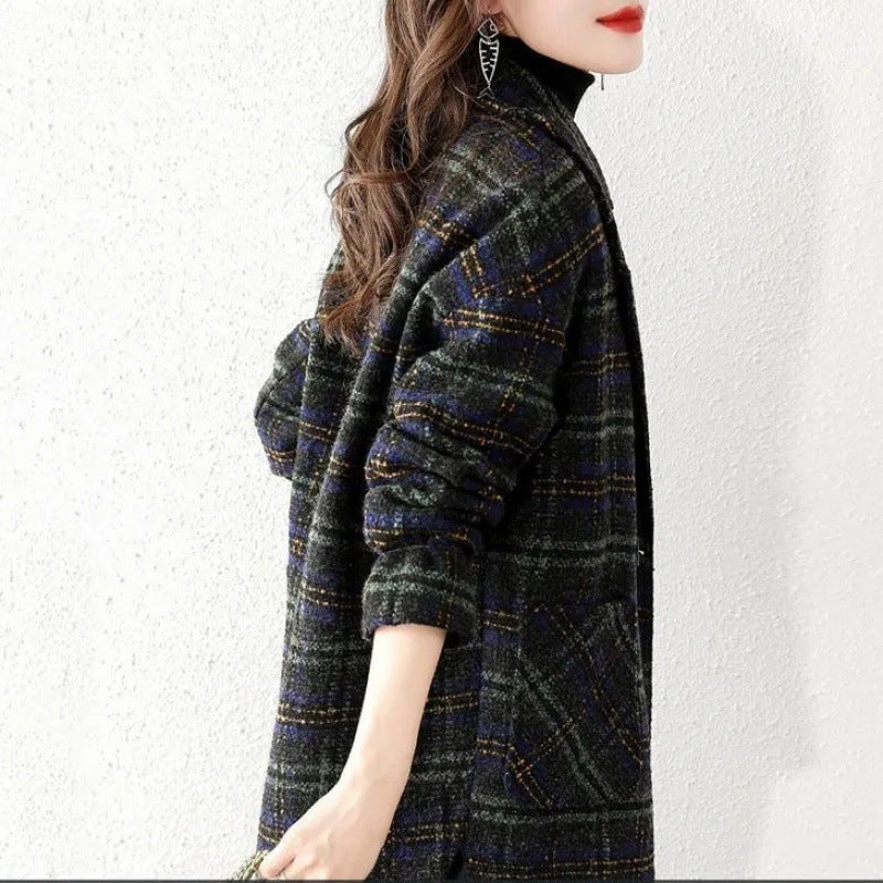 Women's Classic Check Jacket in Fashionable Oversized Style Lisslune