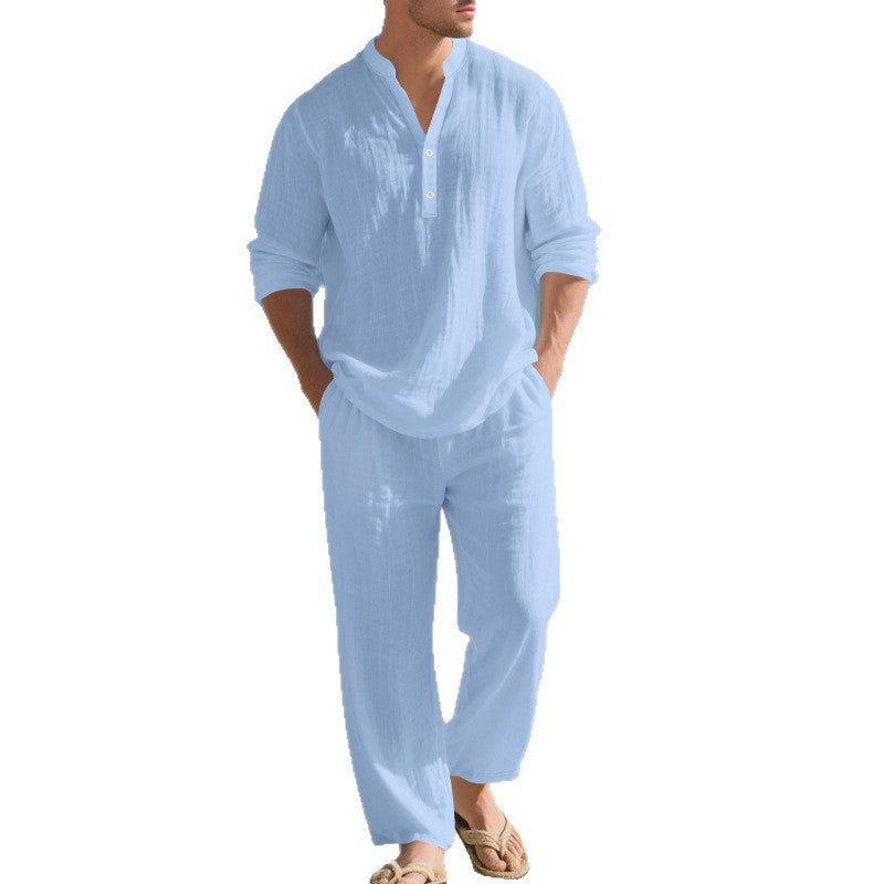 Men's leisure loungewear set with long-sleeved shirt and comfortable joggers Lisslune