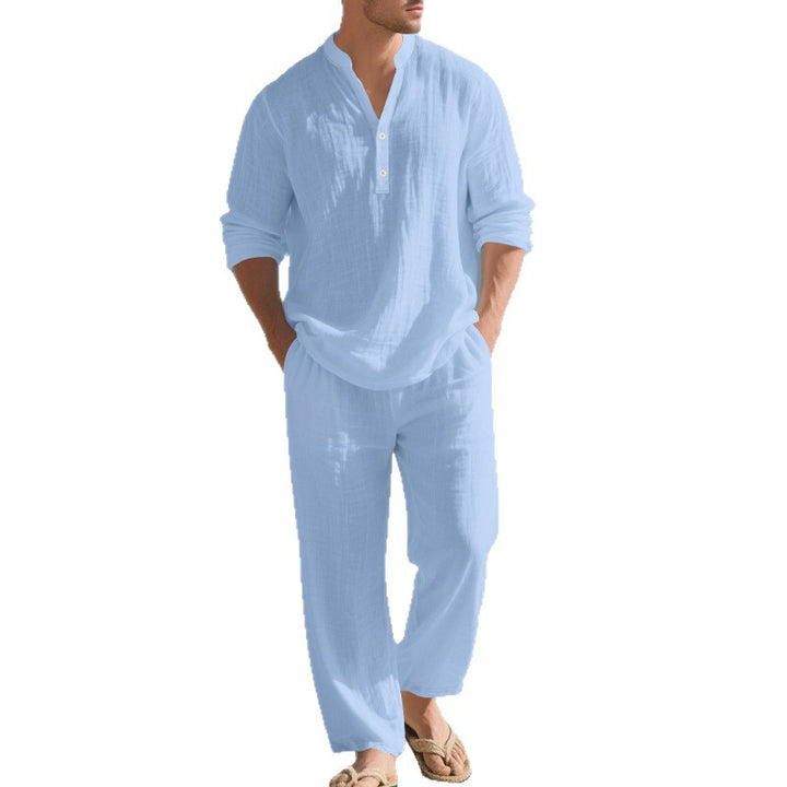 Men's leisure loungewear set with long-sleeved shirt and comfortable joggers Lisslune